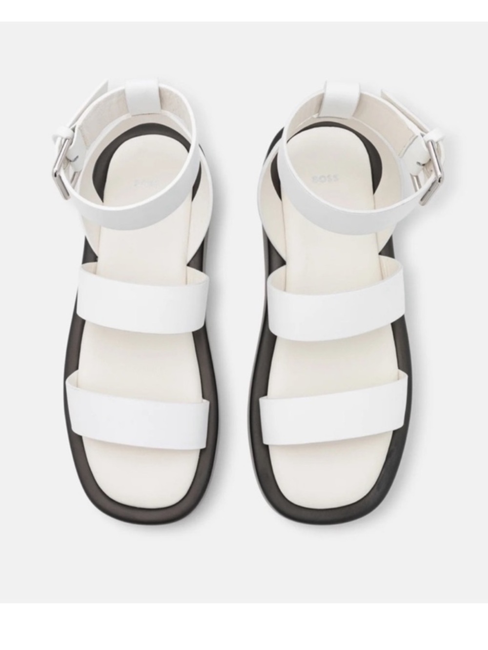 New! BOSS Gladiator Platform Sandals Strappy Leather Sandals White Black - Picture 2 of 13
